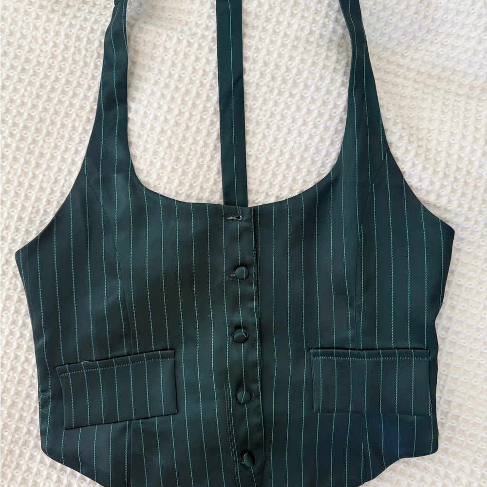 Lioness Deep Teal Pinstripe Satin Tank